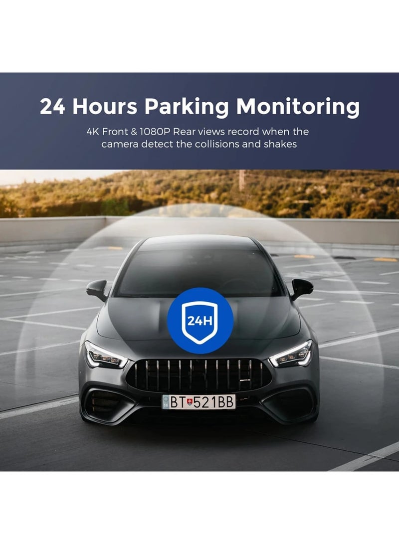 كاميرا سيارة 4K Dash Cam كاميرا أمامية وخلفية للسيارات 2 قناة عدسة مزدوجة زاوية واسعة للغاية مع رؤية ليلية تحكم WiFi استشعار الجاذبية وضع وقوف السيارات لمدة 24 ساعة تسجيل متكرر WDR - Image 5